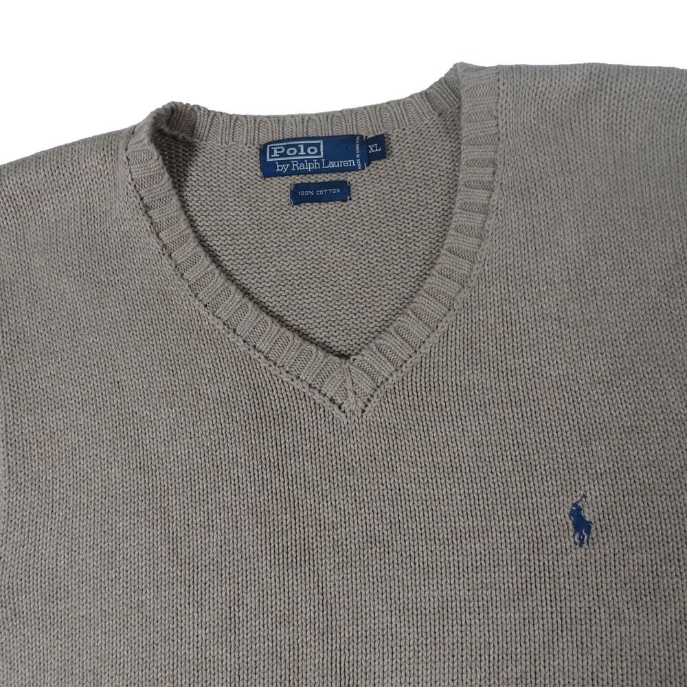 Ralph Lauren Vintage Hong Kong Cotton Knit V Neck Beige Sweater Vest Men's XL